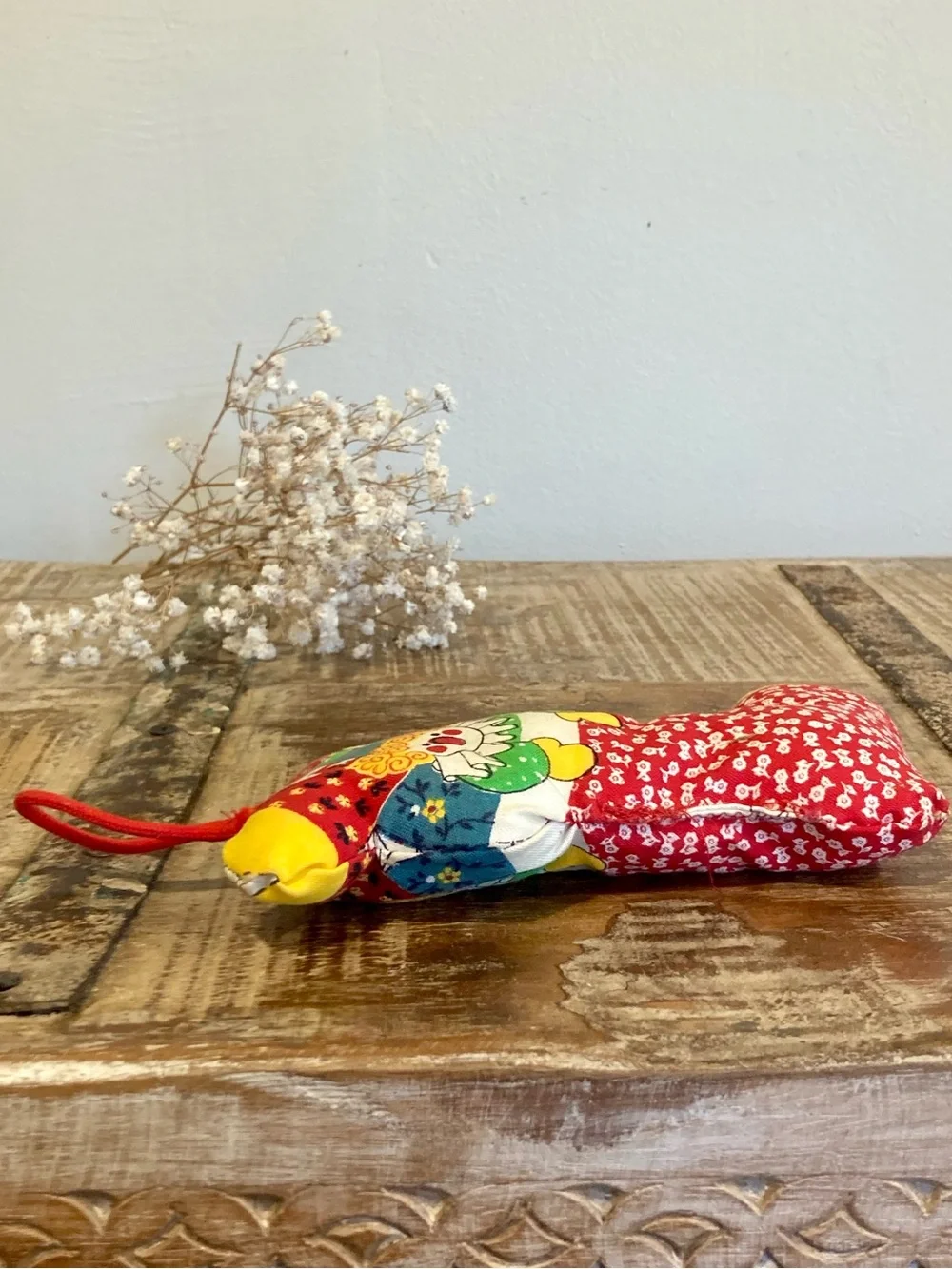 Vintage Plush Ornament Patchwork Clown Christmas Stocking Handmade